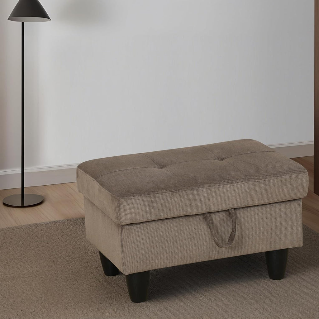 Ottoman Rectangular Storage Ottoman Bench, Flannel Footrest Stool Footstool with Lid for Living Room, Bedroom, Entryway, Brown, 28.5"x19"x17.5"