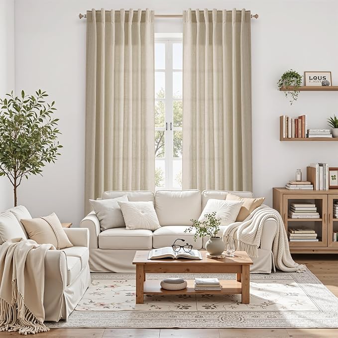 Eggshell Beige Linen Curtains for Living Room 100 Inches Long Light Filtering - Image 6