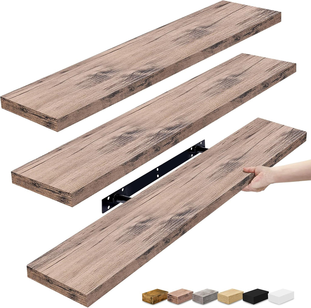 Sorbus Floating Shelves for Wall - 35 Inch Long Bathroom Shelves, Wall Decor for Bedroom, Kitchen, Living Room & Book Storage - Mounted Floating Shelf with Invisible Brackets (Mahogany, 3 Pack)