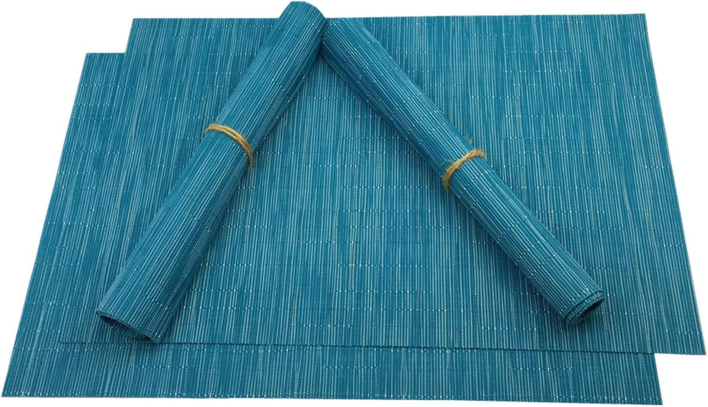 Placemats Set of 6 for Dining Table Heat-Resistant Washable Place Mats Woven Vinyl Kitchen Table Mats Easy to Clean,Blue