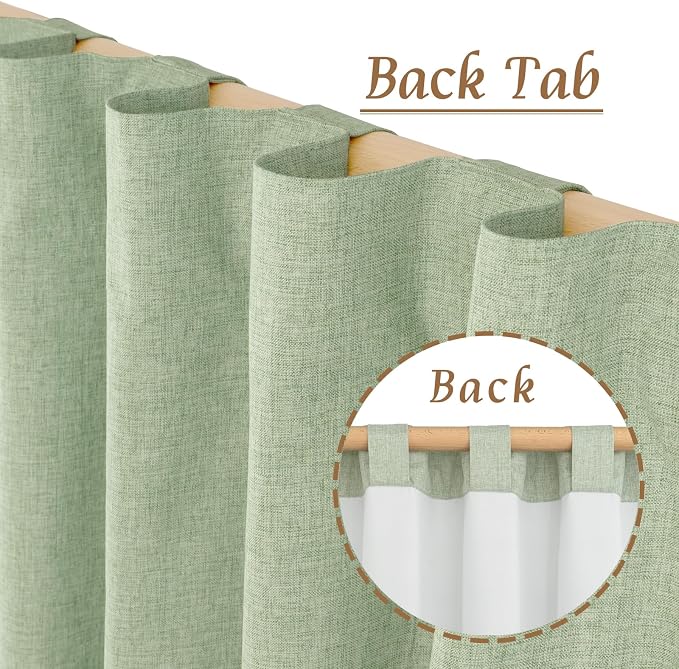 100% Blackout Natural Linen Bedroom Curtains 63 Inches 2 Panels | Light Green - Image 6