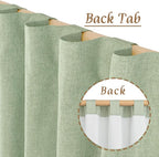 100% Blackout Natural Linen Bedroom Curtains 63 Inches 2 Panels | Light Green - Image 6
