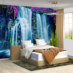 FENDROM Waterfall Tapestry Purple Forest Wild Flowers Floral Mountain Jungle Plants Nature Landscape Wall Hanging Bedroom Living Room Hanging Decorative Blanket