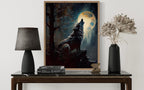 Wolf howling Poster Art Print, Halloween Scary Vintage Wall Art Academia Spooky Painting Decoration for Horror Prints, Gothic Posters Bedroom Decor 89 (Wolf howling, 11 x 14 inches, Wood Frame)