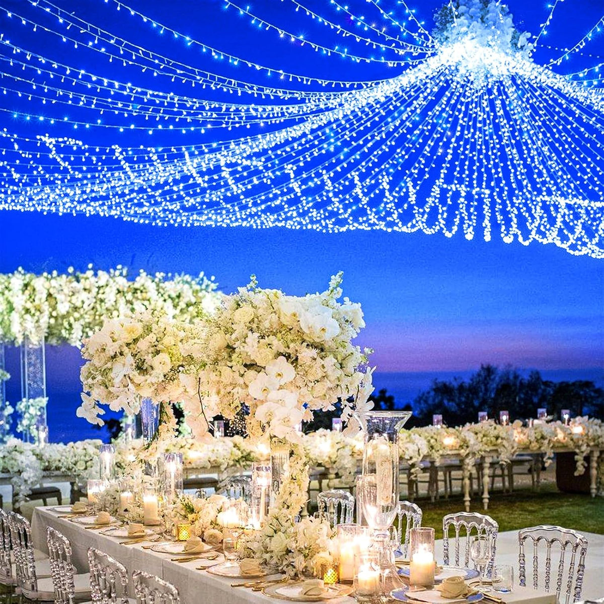 120 LED Blue Christmas Lights Outdoor, 40ft Clear Wire Blue String Lights 8 Modes, Plug in Waterproof Fairy String Light for Indoor Christmas Tree Bedroom Decorations