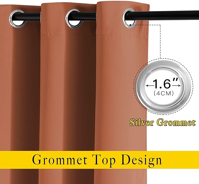 NICETOWN Burnt Orange Blackout Curtains 2 Panels Set, Grommet Top Room - Image 2