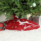 36 Inch Christmas Tree Skirt, Burlap Red Christmas Rustic Tree Skirt with Elk Deer and White Snowflake Printed for Holiday Party Xmas Tree Decoration