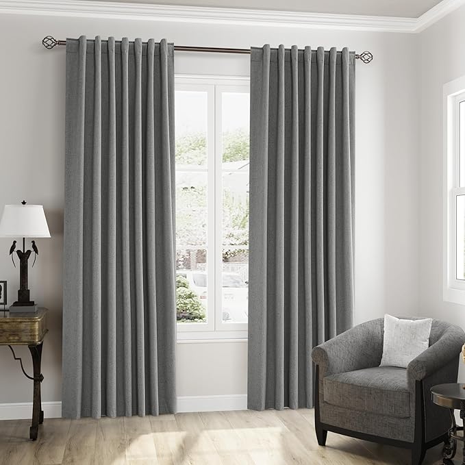 100% Blackout Linen Curtains 100 Inch Length 2 Panels Set - Image 8