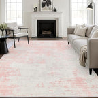 9x12 Area Rug Living Room: Modern Washable Soft Carpet Pink White | by FXRHLP
