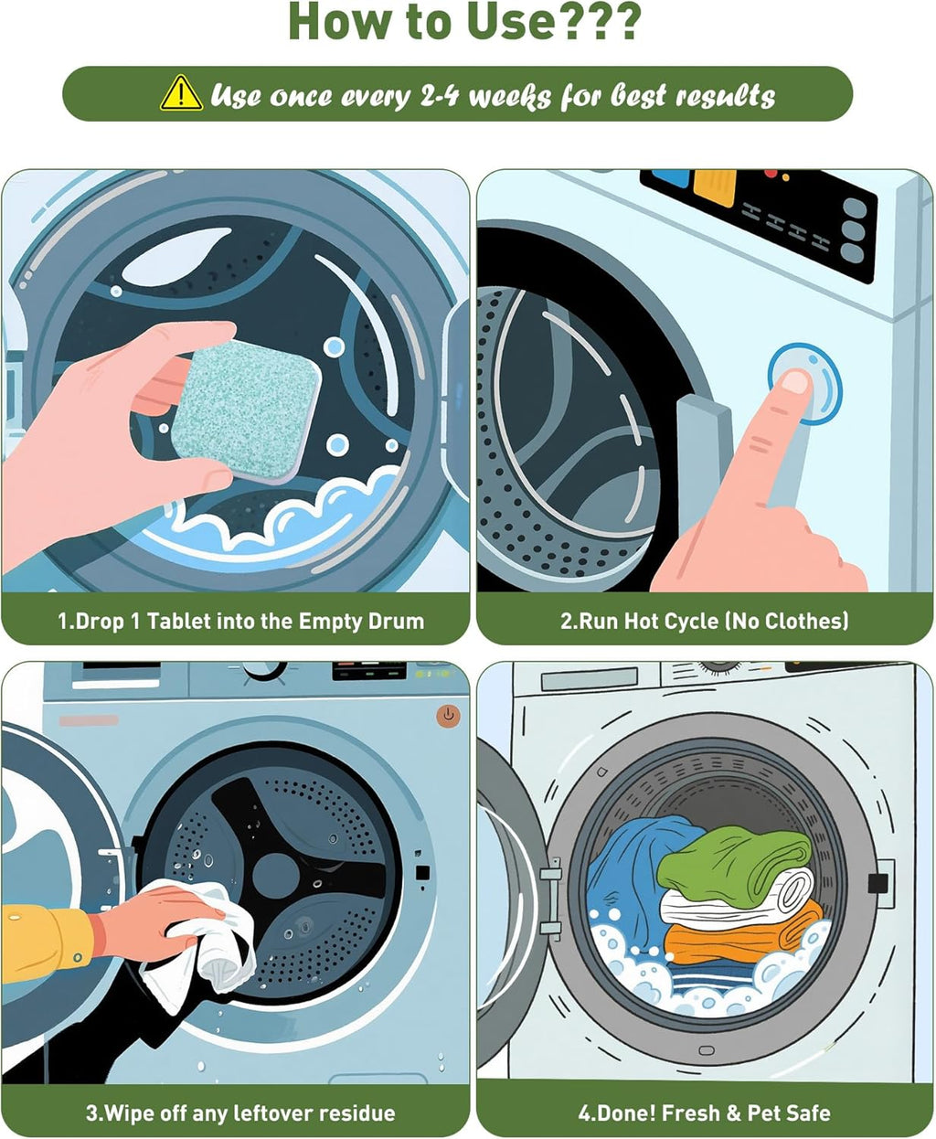 Washing Machine Cleaner Tablets – 36 Count, 18-Month Supply – Pet Hair & Odor Remover – Safe for Septic, Works with All Washers – Unscented – Washer Cleaner for Pet Owners