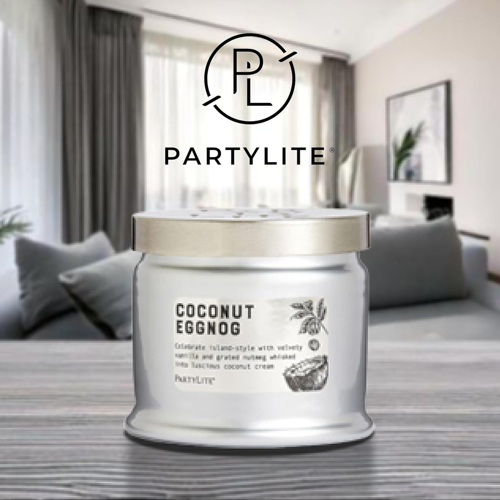 PartyLite 3-Wick Jar Candle, Highly Fragranced Clean Burning Glass Candle, 25-45 Hours Burn Time (Coconut Eggnog)