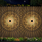 2 Pack Large Solar Fence Lights Metal Solar Powered Outdoor Wall Deck Step Lights Mandala Theme Waterproof Fence Light for Garden Post Patio Backyard Yard Decor, Gardening Gifts for Women Mom Grandma