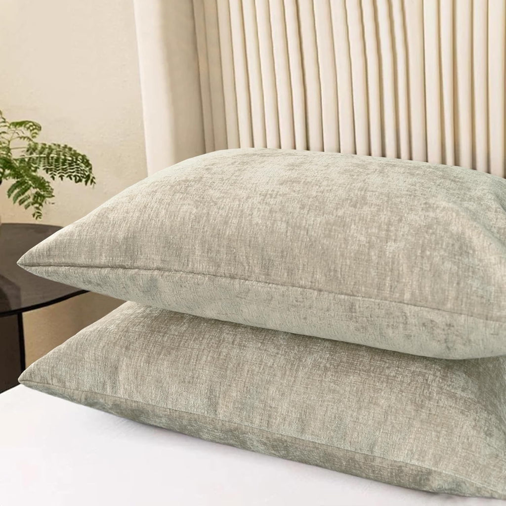 CaliTime Throw Pillow Covers Decorative 20 X 26 Inches Pack of 2 Cozy Chenille Standard Pillow Shams Cases for Couch Sofa Bed Living Room Home Light Taupe