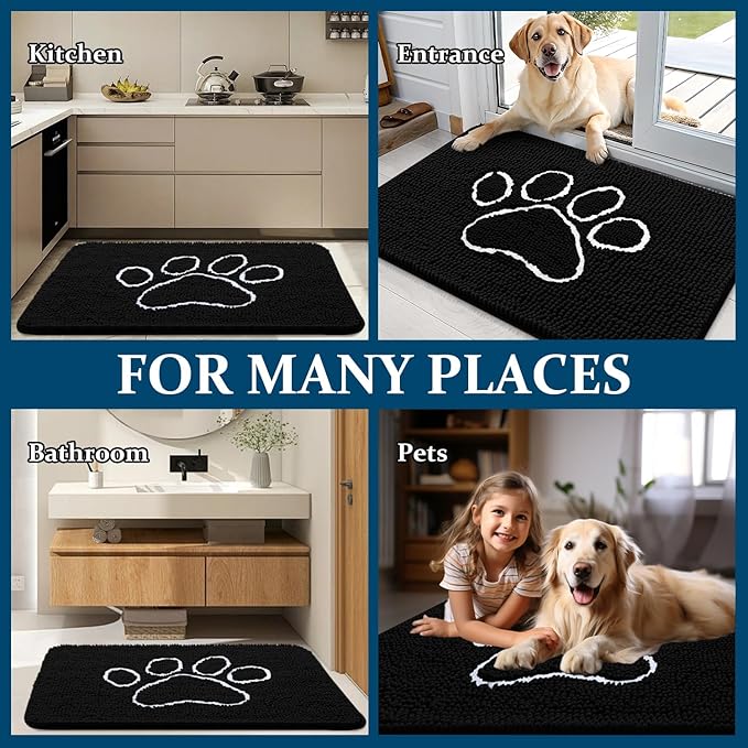 OLANLY Dog Door Mat for Muddy Paws 47x20, Paw Print Design Chenille Mud Mat | - Image 8