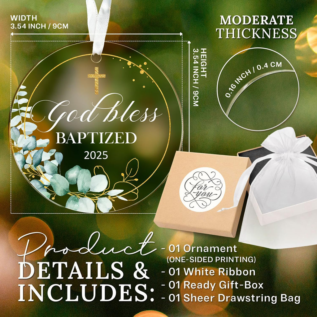 HEXMOZ God Bless Baptized Ornament 2025 - Christian Easter Baptism Gifts for Boys, Girls, Adults - Cross Christening Gift for Baby Boy Girl Godson Goddaughter - Acrylic Christmas Keepsake Decoration