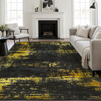 10x12 Area Rug Living Room: Modern Washable Soft Carpet Black Gold | by FXRHLP