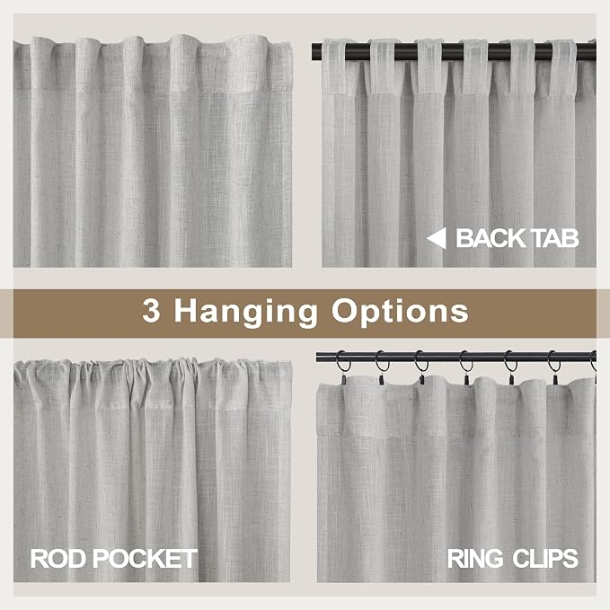 Gray Curtains 38 Inch Wide for Bedroom 2 Panel Set Back Tab Rod Pocket Semi - Image 5
