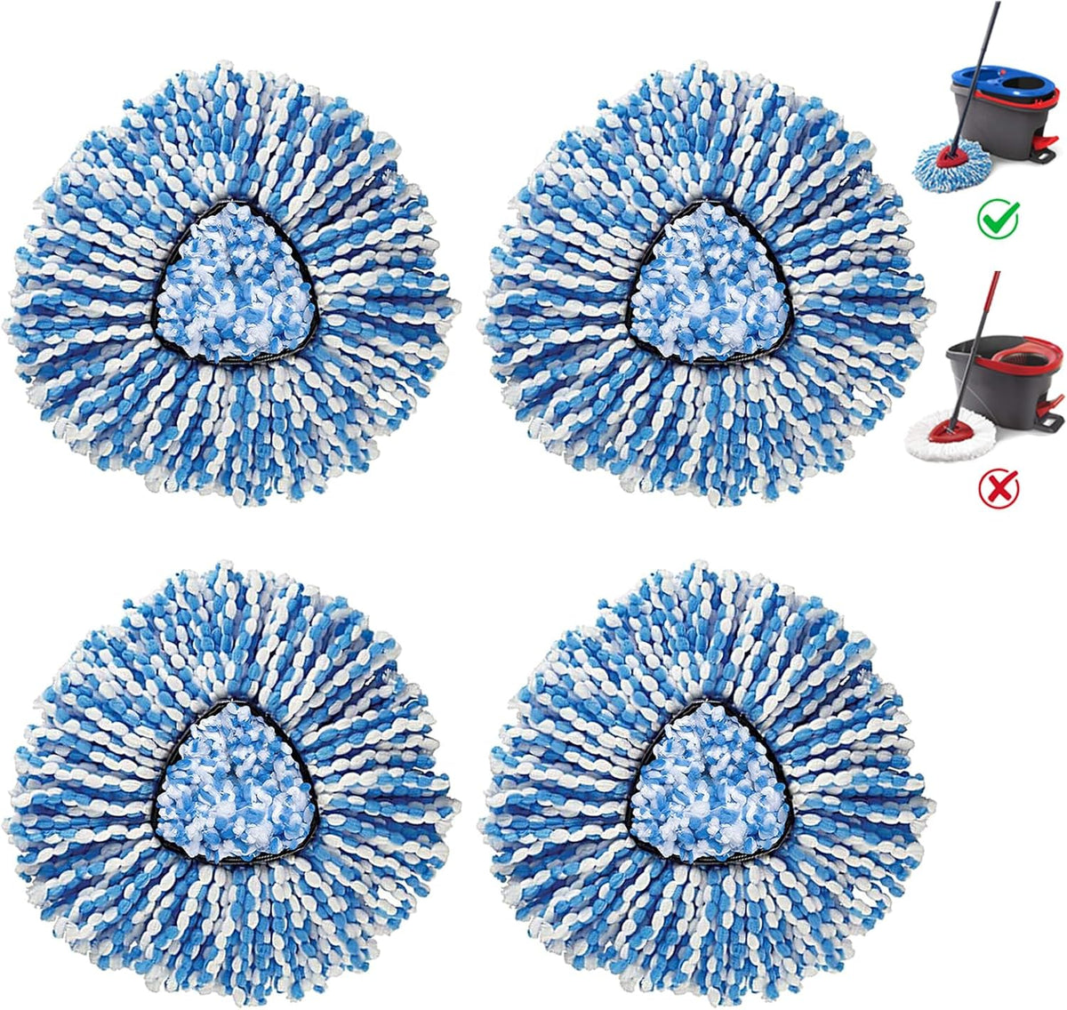 BonusLife 4-Pack Mop Head for O-Ceda RinseClea Spin Mop Refill 2-Tank System Only Easy Cleaning Microfiber Replacement