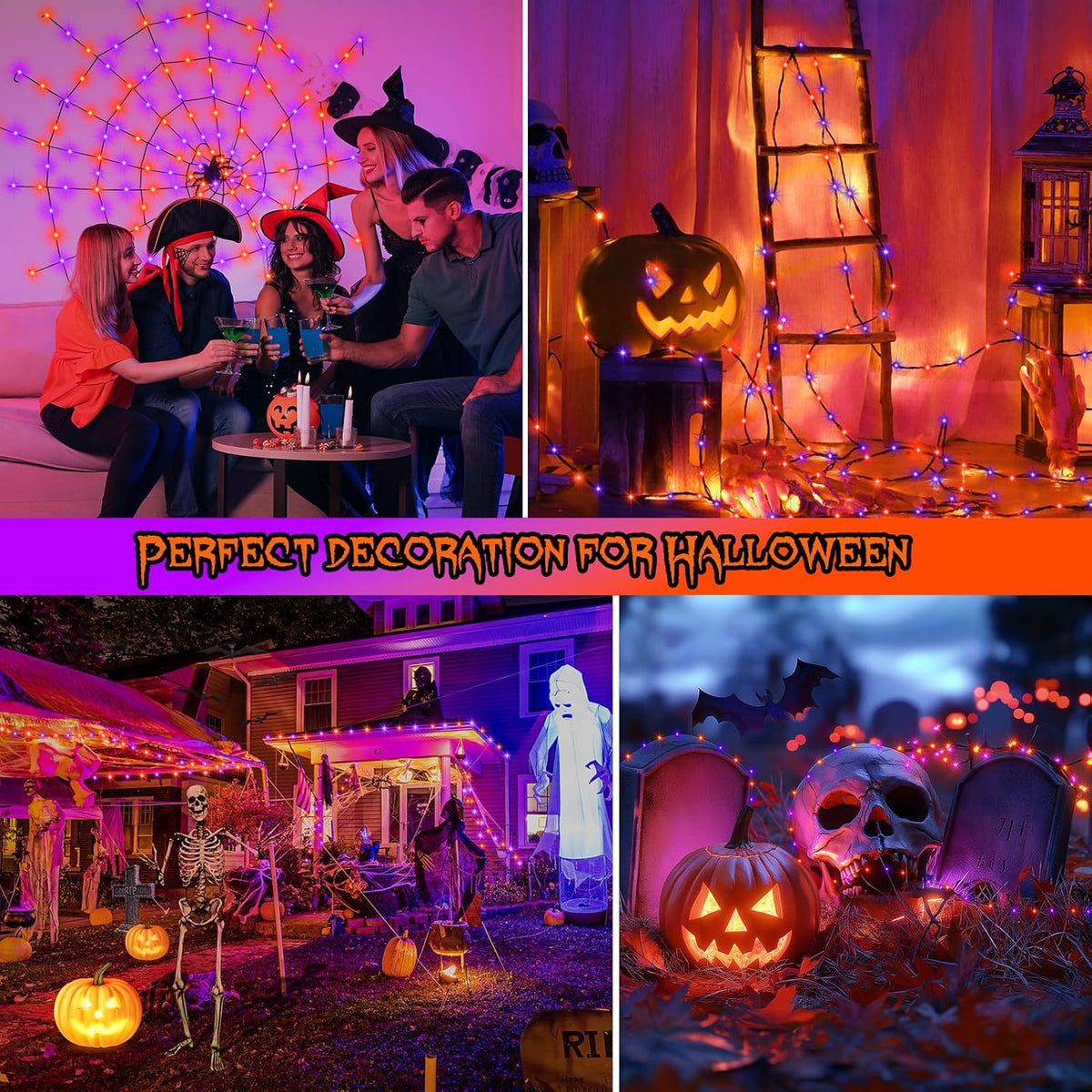 2 Pack Halloween Fairy Lights Plug in, 33Ft 100 LED Micro Starry String Lights with Remote Timer 8 Modes, IP68 Full Waterproof Twinkle Lights for Indoor Halloween Decor (Orange Purple)