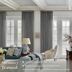 Charcoal Grey 84 Inch Pinch Pleated Linen Semi Sheer Curtains 2 Panel Set | - Image 2