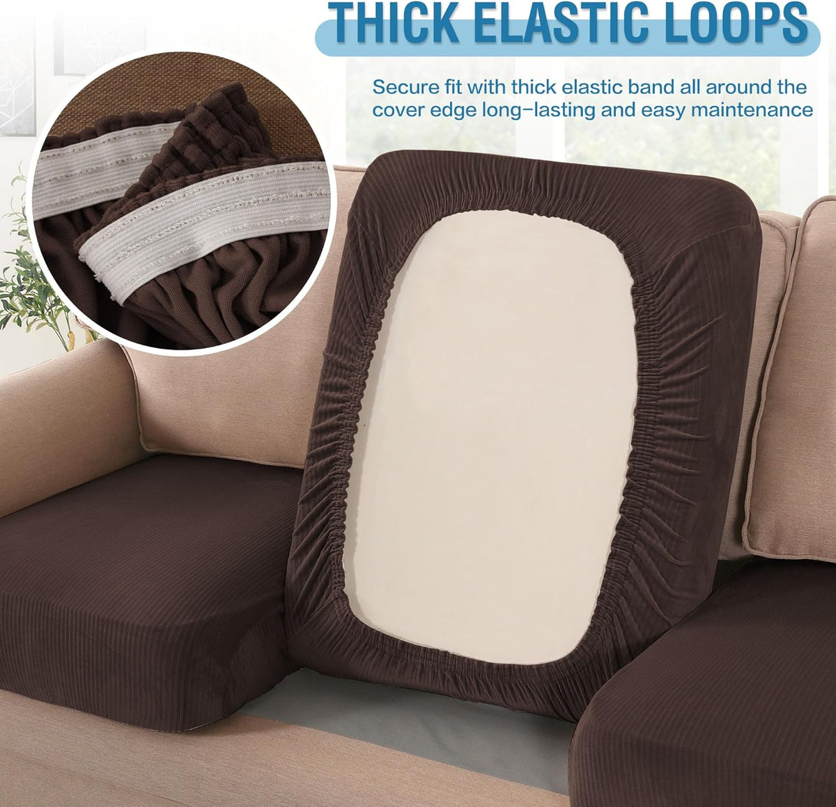 H.VERSAILTEX Velvet Stretch Couch Cushion Cover Plush Cushion Slipcover for Chair Cushion Furniture Protector Seat Cushion Sofa Cover (1 Piece Armchair Cushion Covers, Brown Striped)