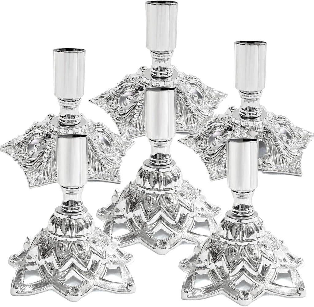 Candlestick Holders,Taper Candle Holder for Candlesticks Silver Plated Candle Metal Stick Candle Holders for Fireplace,Party, Dining,Wedding Decor,Fits 3/4 inch Thick Candle(Set of 6Pcs)