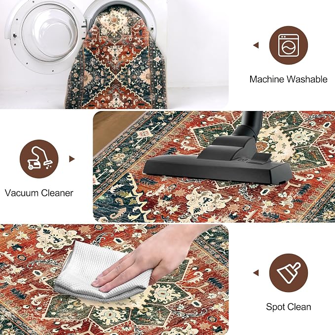 Yamaziot Washable Runner Rug, 2x6 Non-Slip Boho Vintage Hallway Kitchen Rug | - Image 5