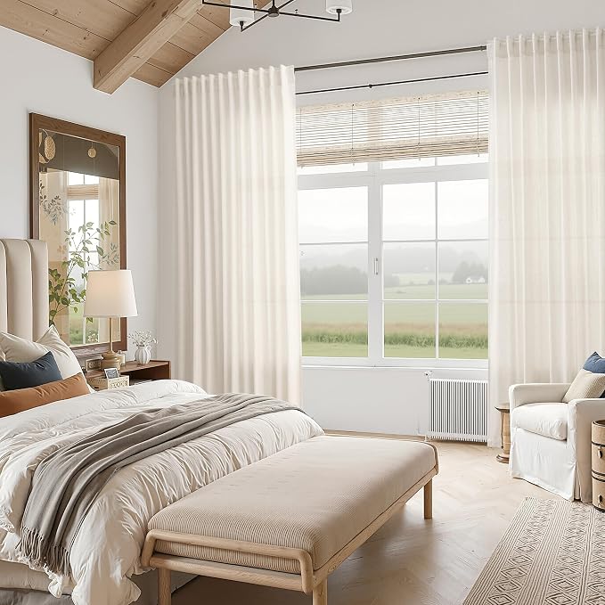 Modern Linen Curtains for Living Room 72 Inches Long Light Filtering Semi Sheer - Image 7