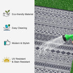 GAOMON Outdoor Rug 9'x12' Waterproof Rug for Patio Decor, Foldable Reversible Plastic Straw Area Rugs Mat for Camper, Outside Carpet for Deck, Porch, Picnic, Beach, Grey/White(Bohemia)