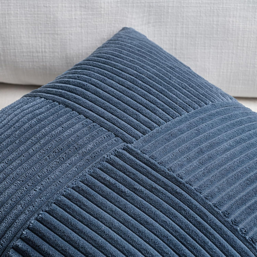 Fancy Homi 2 Packs Dusty Blue Lumbar Decorative Throw Pillow Covers 12x20 Inch for Couch Bed Sofa, Rustic Farmhouse Boho Home Decor, Soft Striped Corduroy Rectangle Accent Cushion Case 30x50 cm
