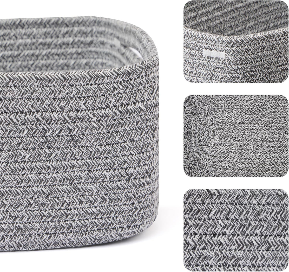 Small Storage Baskets for Organizing | Closet Organizer Bins | Shelf Toy Basket | Woven Rope Baskets | Cube Decorative Box | Shallow Basket | 13x8.5x5.1” | 3 Packs Mixed Grey
