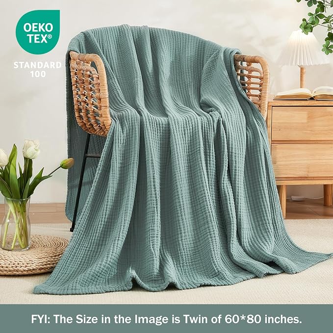 EMME Cotton Muslin King Blanket 4 Layer Ultra Soft Breathable Bed Layering - Image 3