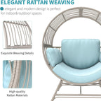 Egg Chair Outdoor Indoor, Oversized Rattan Chair with Thicken Cushion, 350LBS Capacity Wicker Patio Lounge Chair, Basket Chair for Living Room Balcony Porch Backyard, Blue