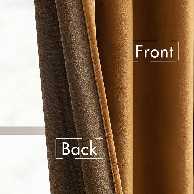 MIULEE Velvet Curtains 52x90 inches 2 Panels Gold Brown Blackout Curtains | - Image 6