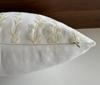 VAGMINE Embroidered Floating Leaves Throw Pillow Cover - 18x18 Inches Square - 100% Cotton Ivory Decorative Cushion Cover - Timeless Nature-Inspired Accent for Sofa, Couch & Modern Decor - Cream
