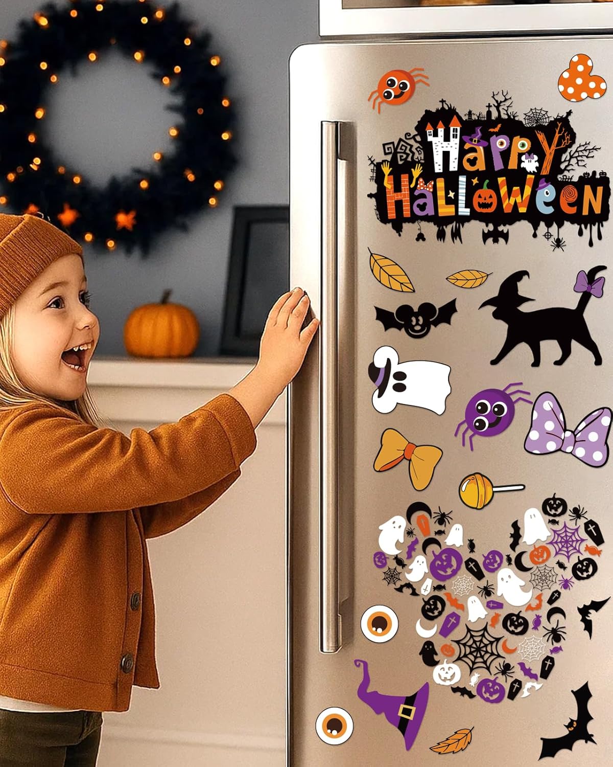 Halloween Window Clings - 9 Sheets 129 Pcs Cute Happy Halloween Window Decorations Indoor for Home Party Eyes Pumpkin Ghost Bats Stickers for Glass Double-Sided Removable Static Glass Decals