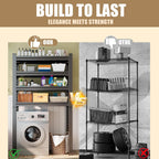 Over Washer Storage,5Tier Expandable Washer and Dryer Rack, Laundry Room Storage Over Toilet Washing Machine and Dryer Storage Rack Bathroom Organization, Hold 500 lb, Black