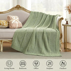 Amélie Home Chenille Knit Throw Blanket for Couch, Chevron Texture Decorative Soft Blanket for Sofa, Bed & Chair, 50"x60", Sage Green
