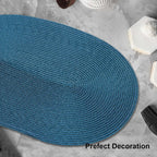 AHHFSMEI Placemats Set of 8 for Dining Table Washable Woven Vinyl Non-Slip 18x12 inches Placemat Heat-Resistant Durable Table Mats for Dining Table Easy to Clean (Oval Blue, 8)