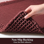 RESARE Waffle Bathroom Runner Rugs, Non Slip Boho Bath Mat 24"x48" Dark Red | - Image 4