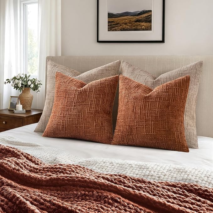 MIULEE Chenille Textured Fall Lumbar Pillow Covers Burnt Orange 12x20 | Set of 2 - Image 5