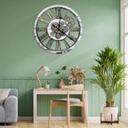 HOIBAI Large Wall Clock, Wall Clocks for Living Room Decor 36 Inch Farmhouse Vintage Rustic Kitchen Wall Decor Vintage Roman Oversized Wall Clock for Home Bedroom House, Moving Gears Clock