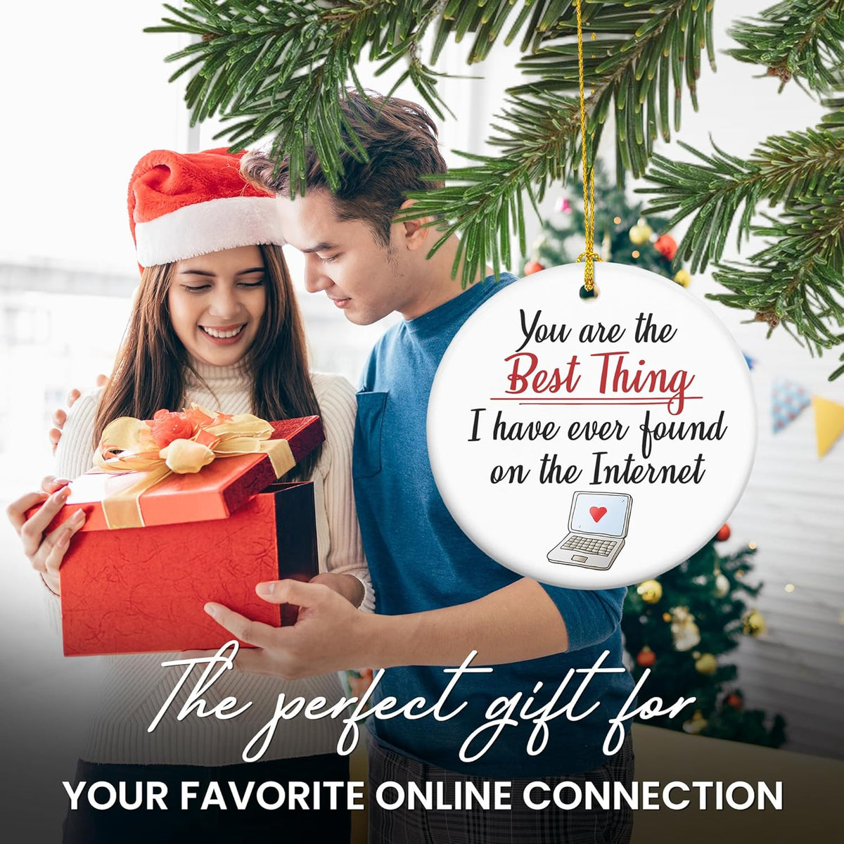 TEEZWONDER Couples Gifts for Him and Her - Ceramic Christmas Ornaments 2025 for Tree Decorations - Christmas Anniversary Birthday Gifts for Women Men, Couple Gift for Girlfriend Boyfriend