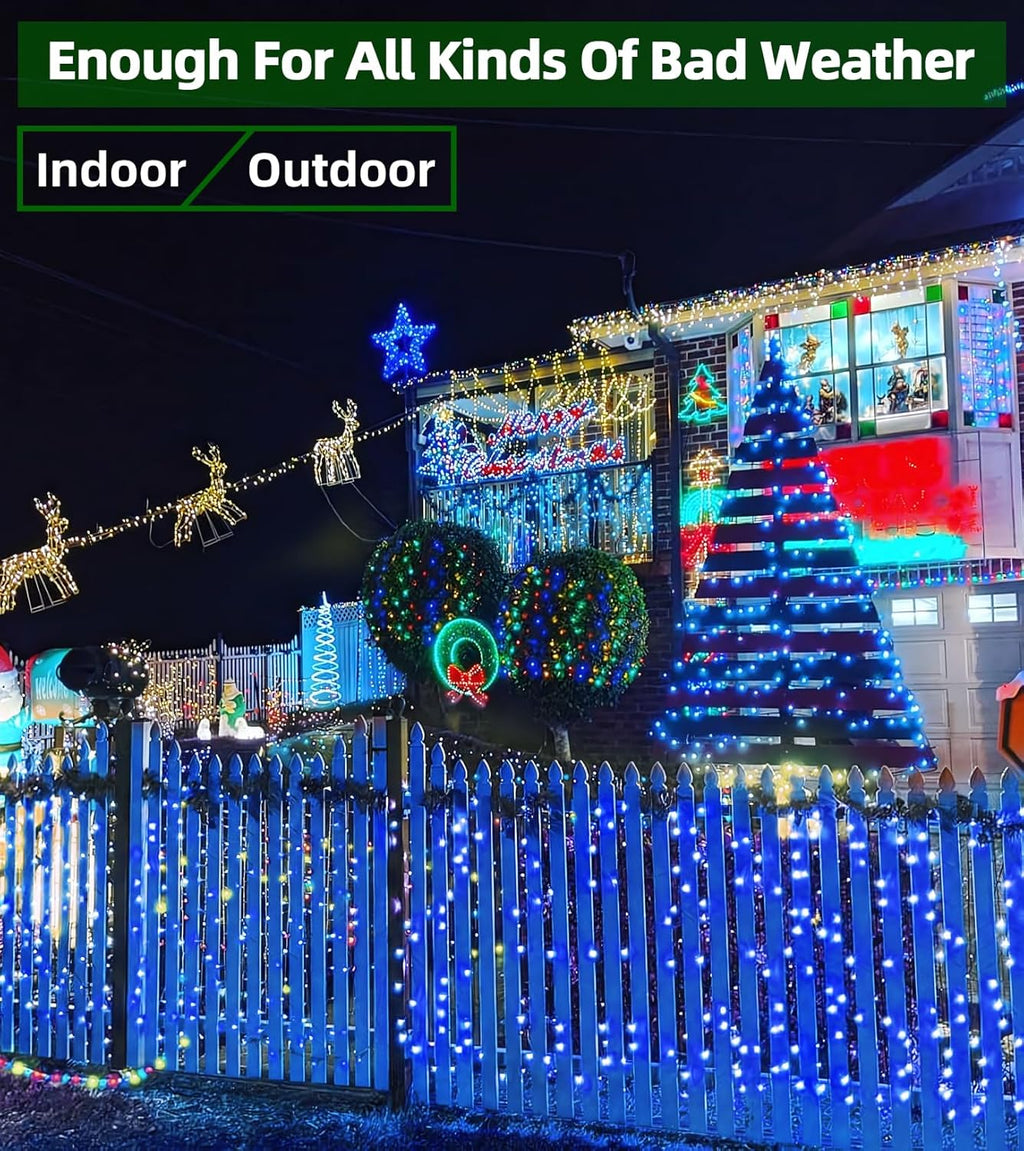 1500 LED 492ft Outdoor Christmas Lights Decorations, Green Wire LED String Lights with Timer Memory, Twinkle Lighs for Indoor Outdoor Party, Tree Wedding, Garden, Patio (Blue)