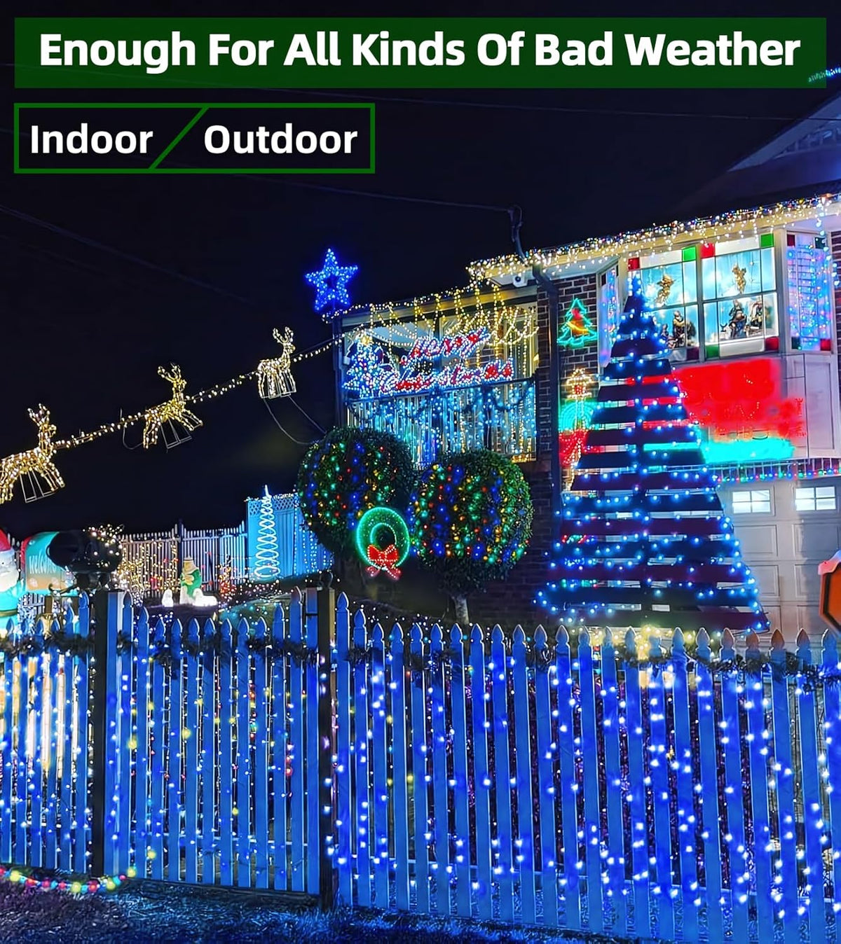 1500 LED 492ft Outdoor Christmas Lights Decorations, Green Wire LED String Lights with Timer Memory, Twinkle Lighs for Indoor Outdoor Party, Tree Wedding, Garden, Patio (Blue)