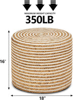 Wimarsbon 18'' Ottoman Pouf, Natural Braided Poof, Rustic Handweave Lounge Pouffe, Boho Footrest Stool for Bedroom, Accent Table or Seat for Living Room (Natural Water Hyacinth + White Cotton Rope)