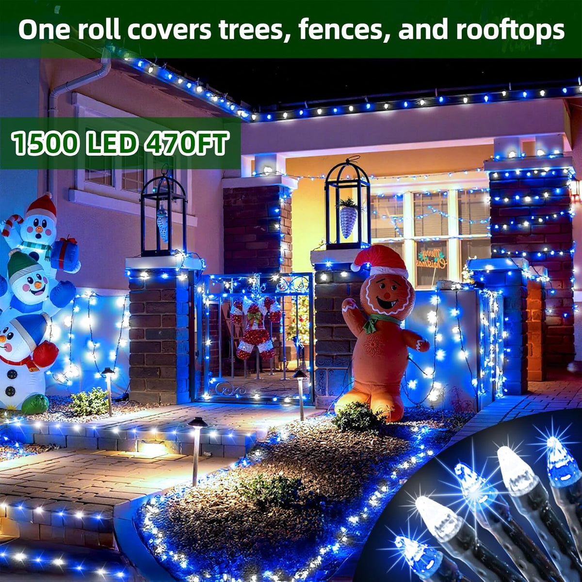 1500 LED 470FT Christmas Lights Outdoor,12 Lighting Modes Christmas String Lights with Timer, Dimmable BlueLED StringLightsWaterproof for Yard Tree Wedding Party Holiday Decor Blue