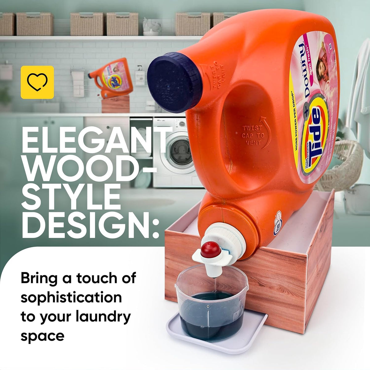 Skywin Laundry Room Organizer and Drip Tray - Soap Cup Storage for Liquid Detergent Containers (Wood)