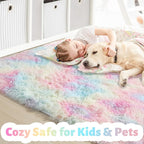 Amdrebio Rainbow Unicorn Pastel Fluffy Small Area Rug 3x5 - Image 2