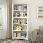 TVU 5-Shelf Wood Bookcase, 65 Inch Tall Bookshelf with Storage, Floor Standing Display Book Shelf，for Living Room Bedroom Study Office，Antique White